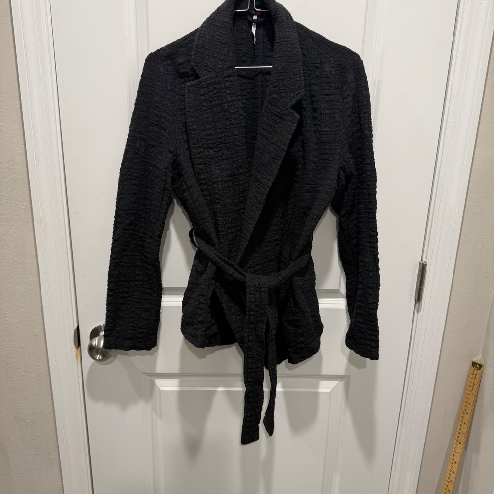 Free People Womens Wrap Jacket Textured Belted Black Size M